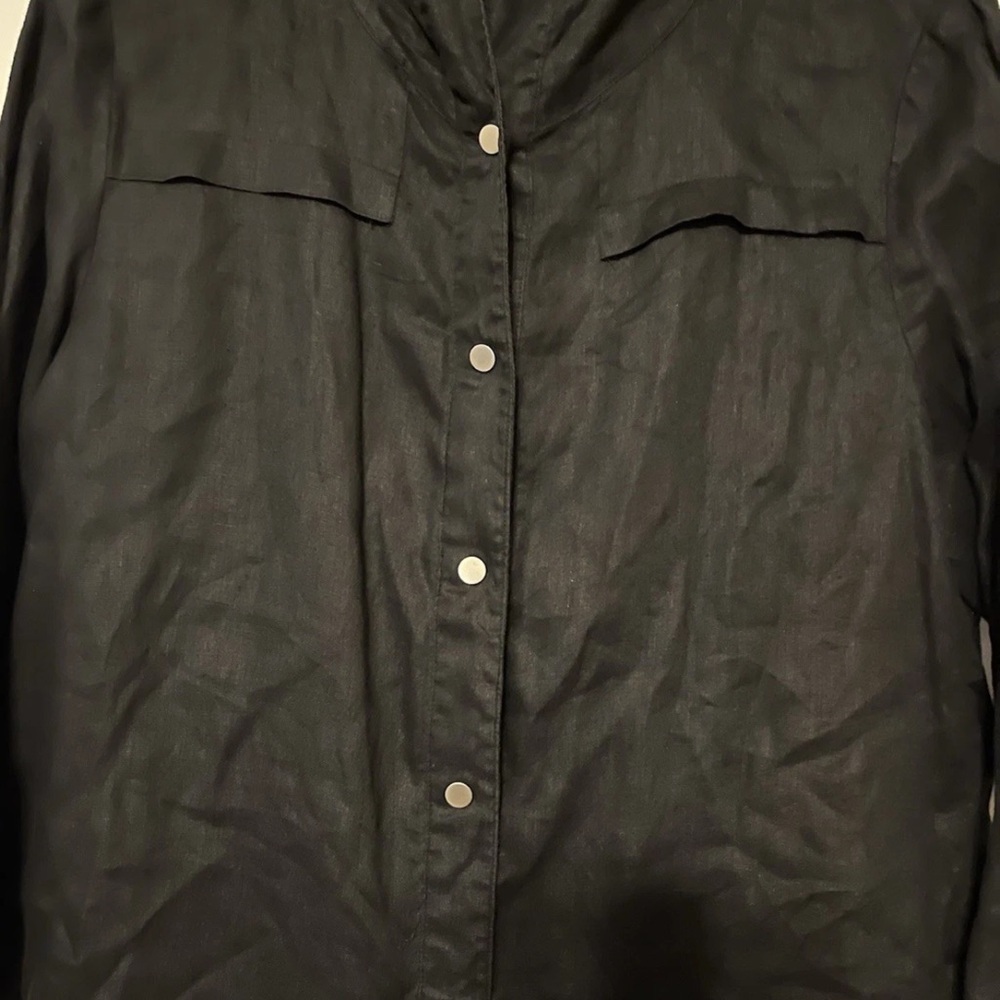 Amelline 100% Linen Hoodie Womens Black S/M Button Up Summer Lightweight Preppy - Picture 3 of 11